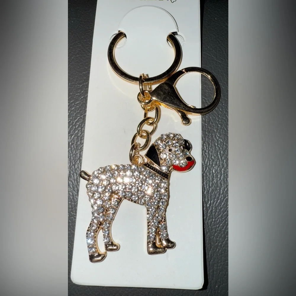 It Girl Gold Tone Dog Keychain With Clear And Black Rhinestones. New In Package - Picture 2 of 2